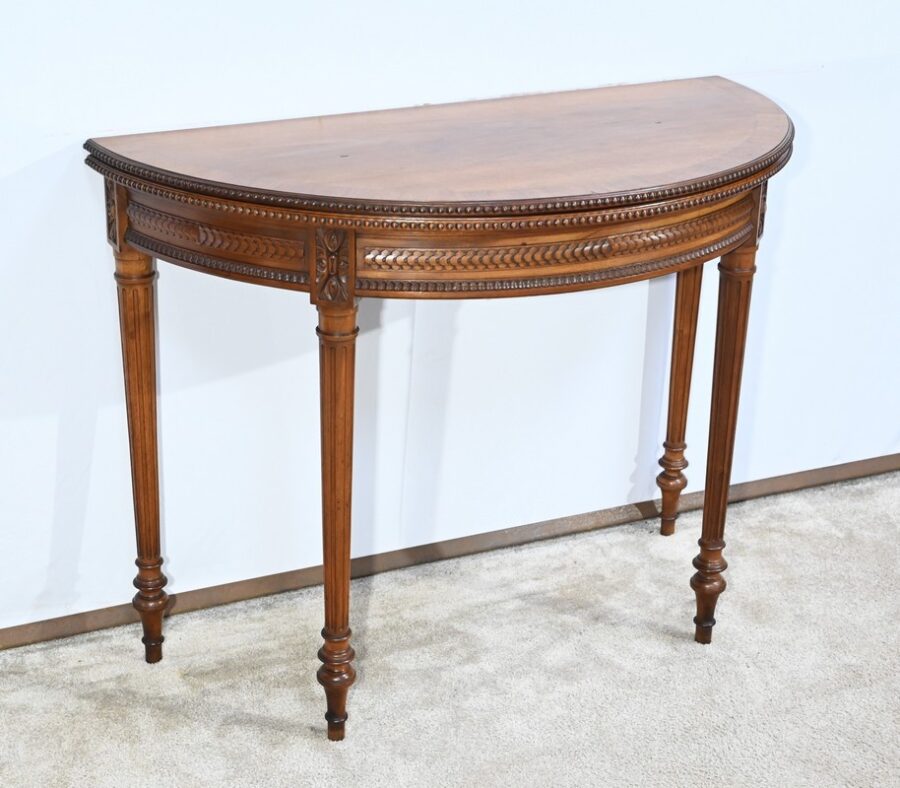 Table Demi-Lune en Noyer, style Louis XVI – Fin XIXe – Image 3