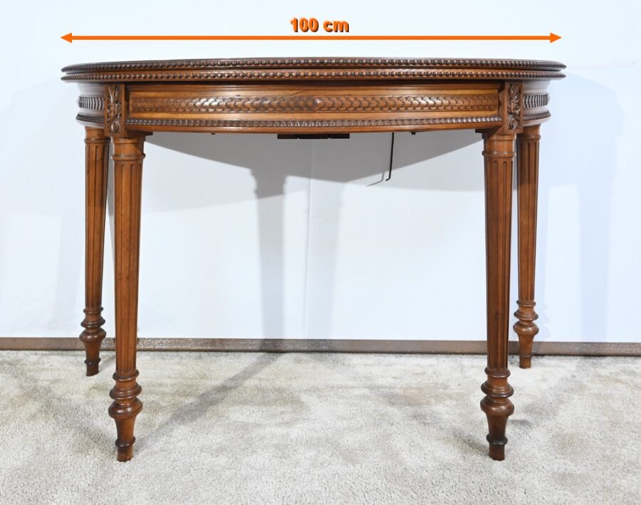 Table Demi-Lune en Noyer, style Louis XVI – Fin XIXe – Image 30