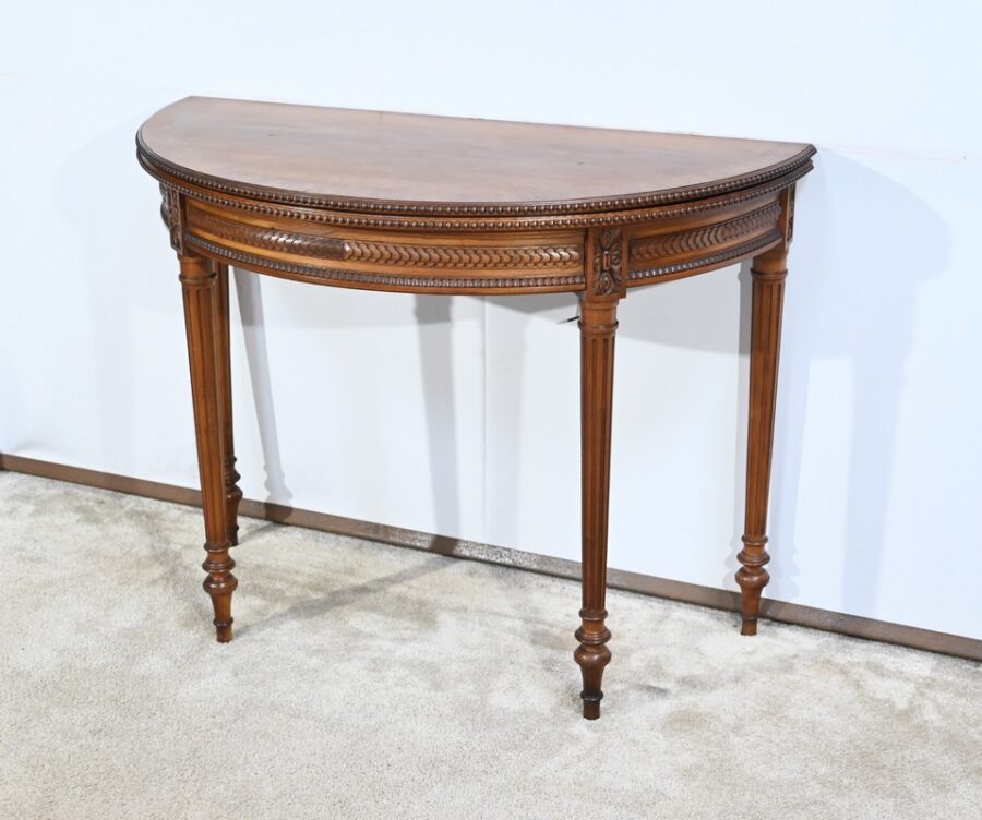 Table Demi-Lune en Noyer, style Louis XVI – Fin XIXe – Image 4