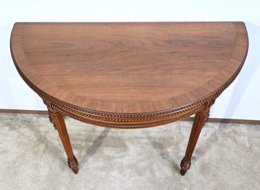 Table Demi-Lune en Noyer, style Louis XVI – Fin XIXe – Image 6