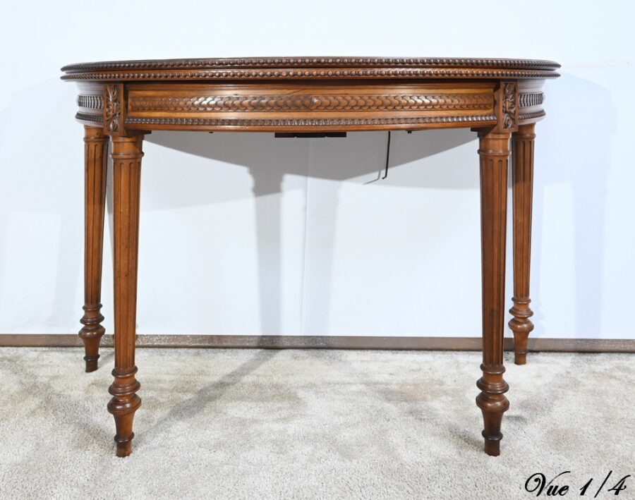 Table Demi-Lune en Noyer, style Louis XVI – Fin XIXe – Image 9
