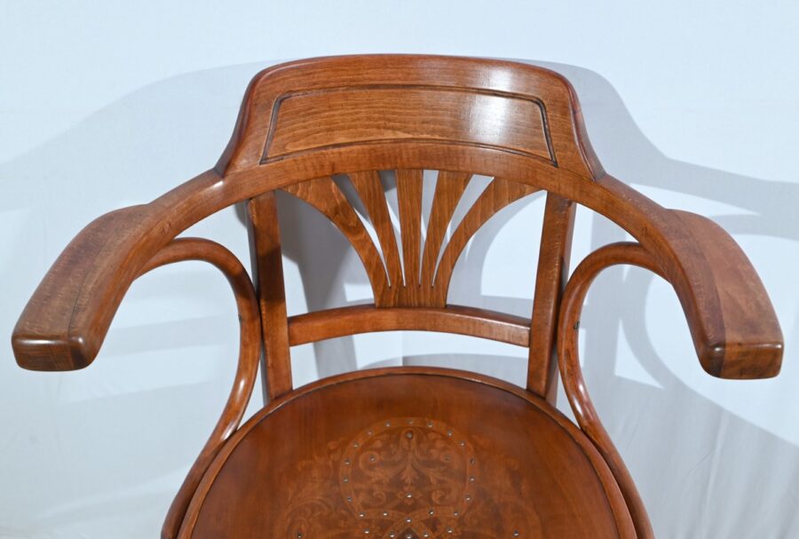 Fauteuil de Bureau en Hêtre, estampillé J&J Kohn – Début XXe – Image 9