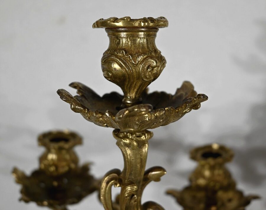 Important Candélabre en Bronze Doré, style Louis XV – Fin XIXe – Image 5