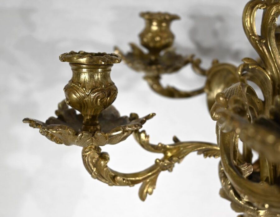 Important Candélabre en Bronze Doré, style Louis XV – Fin XIXe – Image 6