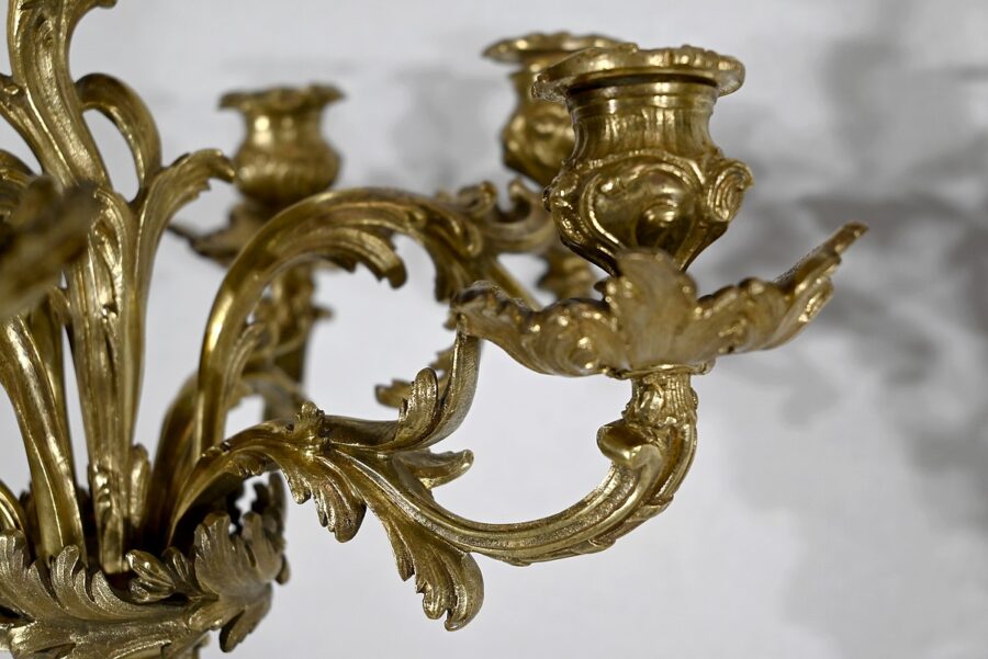 Important Candélabre en Bronze Doré, style Louis XV – Fin XIXe – Image 7
