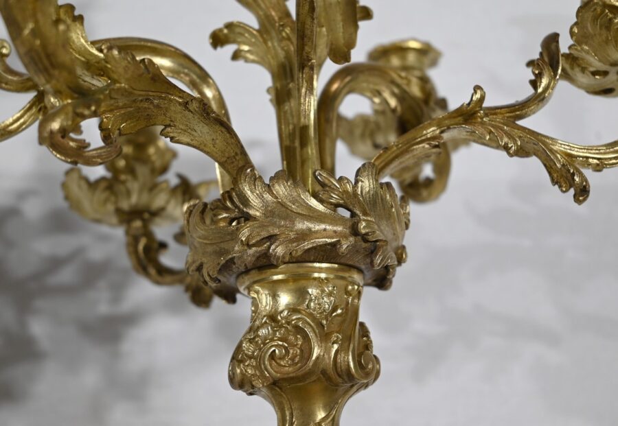 Important Candélabre en Bronze Doré, style Louis XV – Fin XIXe – Image 8