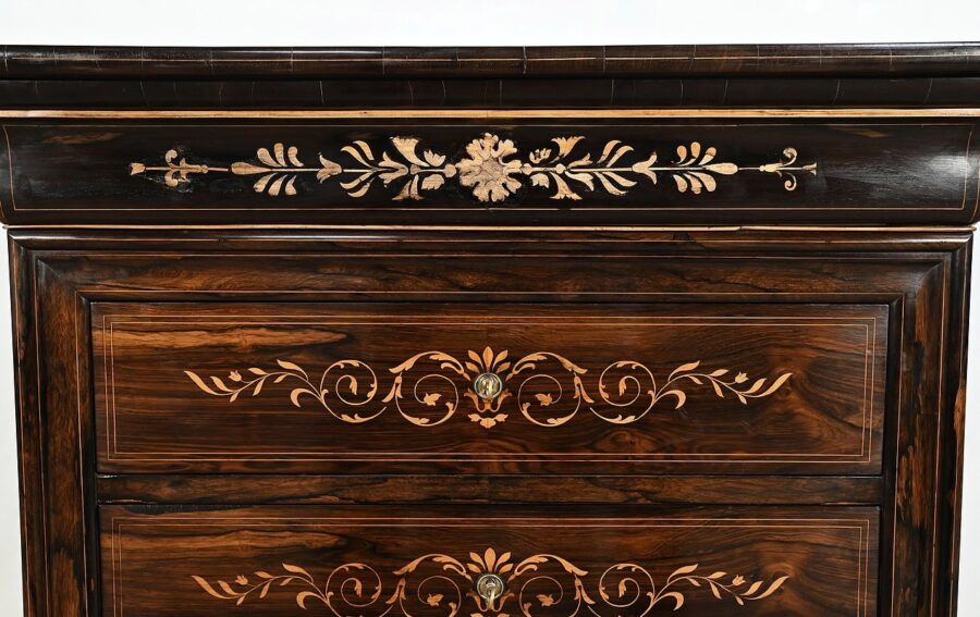 Petite Commode en Palissandre de Rio et Marqueteries, époque Charles X - Début XIXe – Image 11