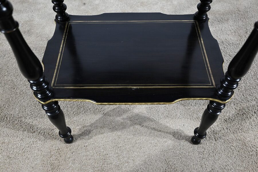 Rare Petite Table Desserte en Poirier noirci et Laiton, époque Napoléon III – Milieu XIXe – Image 10