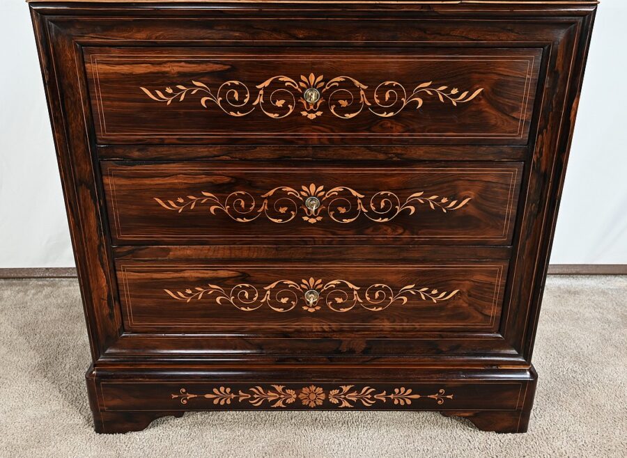 Petite Commode en Palissandre de Rio et Marqueteries, époque Charles X - Début XIXe – Image 13