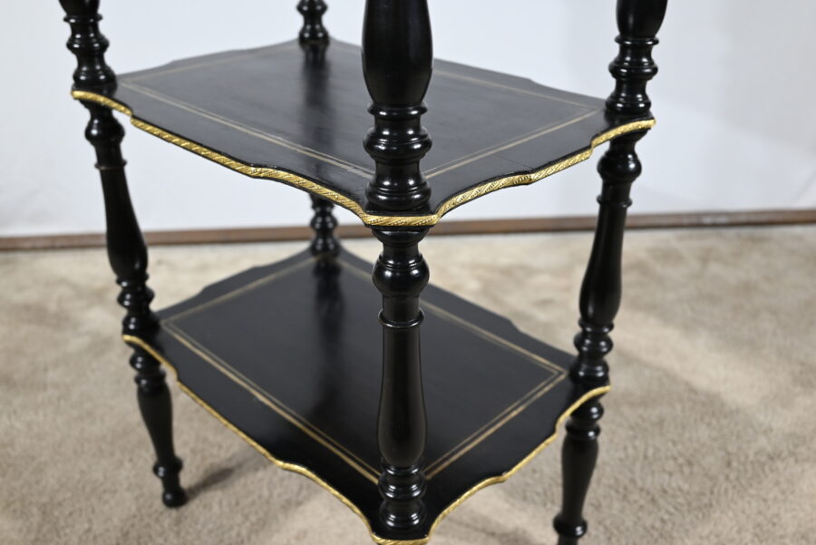 Rare Petite Table Desserte en Poirier noirci et Laiton, époque Napoléon III – Milieu XIXe – Image 14