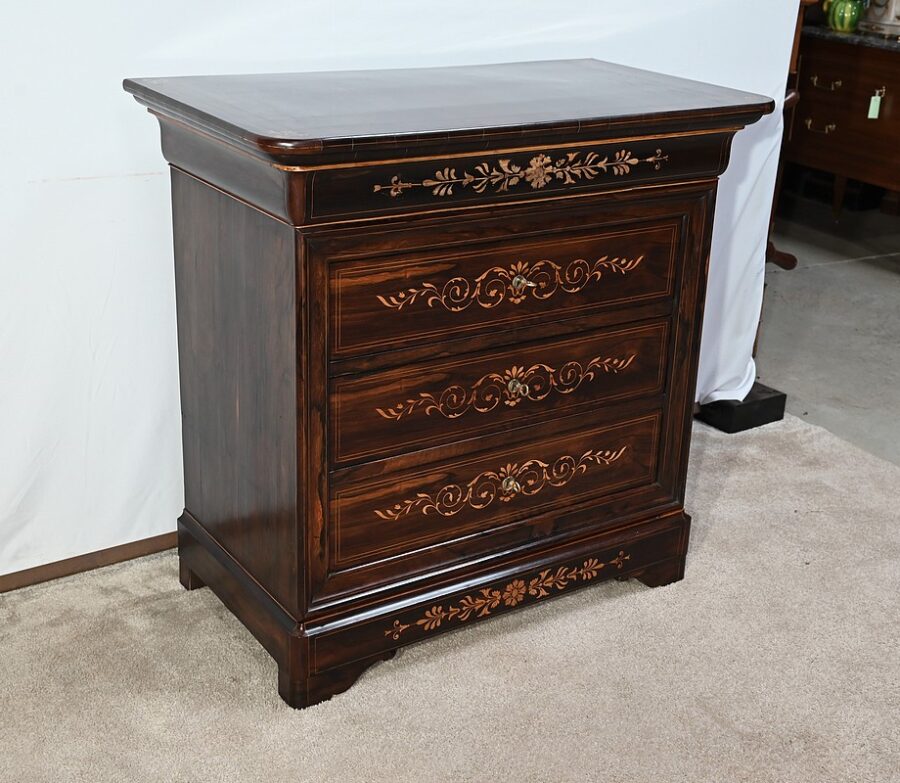 Petite Commode en Palissandre de Rio et Marqueteries, époque Charles X - Début XIXe – Image 4