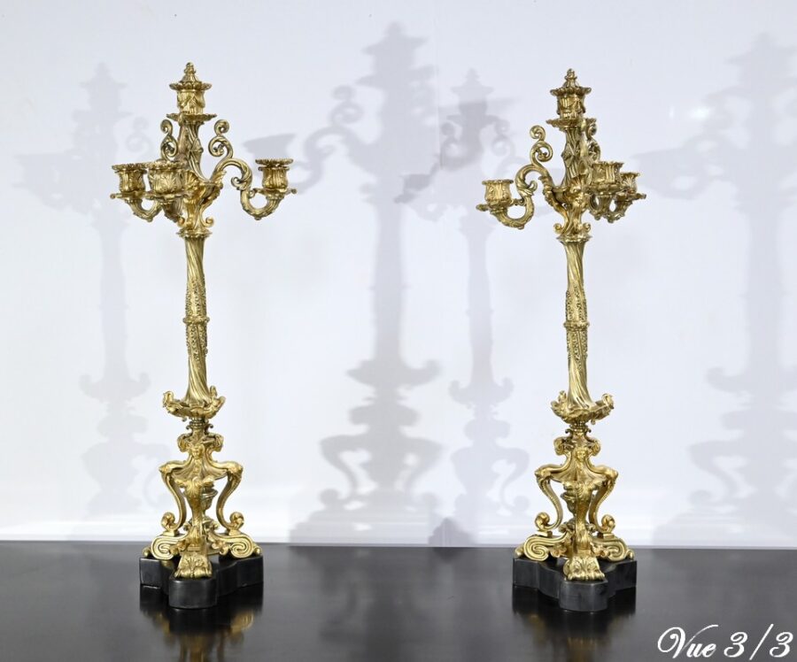 Paire de Candélabres en Bronze Doré, époque Restauration – Début XIXe – Image 19