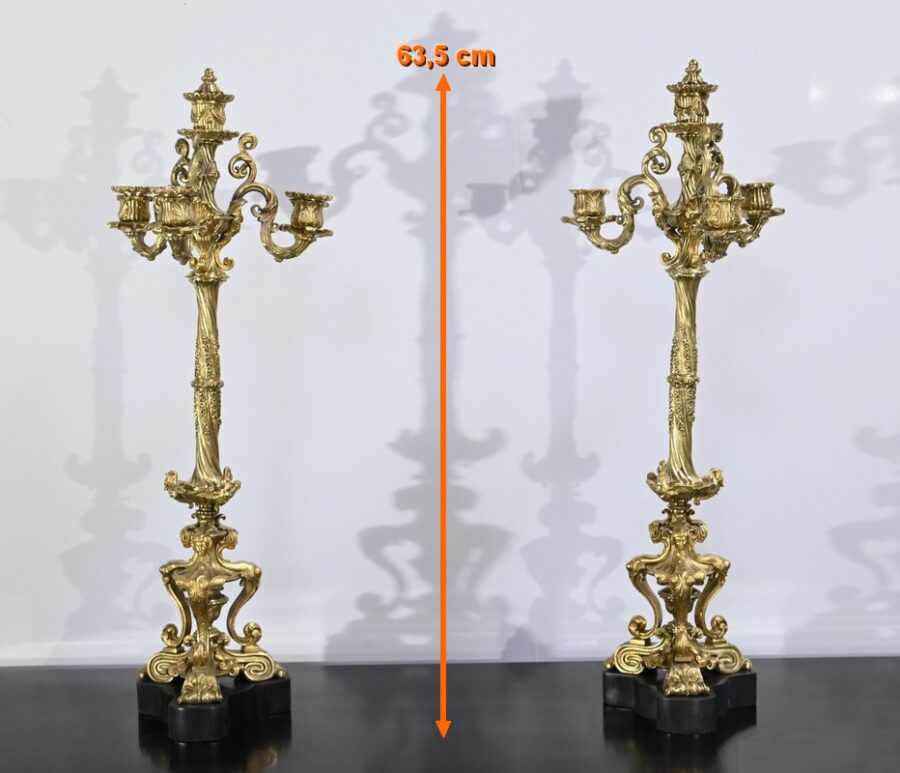 Paire de Candélabres en Bronze Doré, époque Restauration – Début XIXe – Image 2