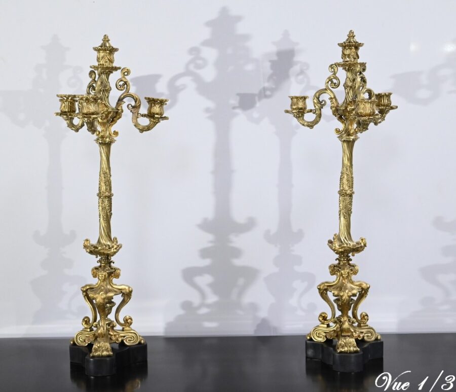 Paire de Candélabres en Bronze Doré, époque Restauration – Début XIXe – Image 5