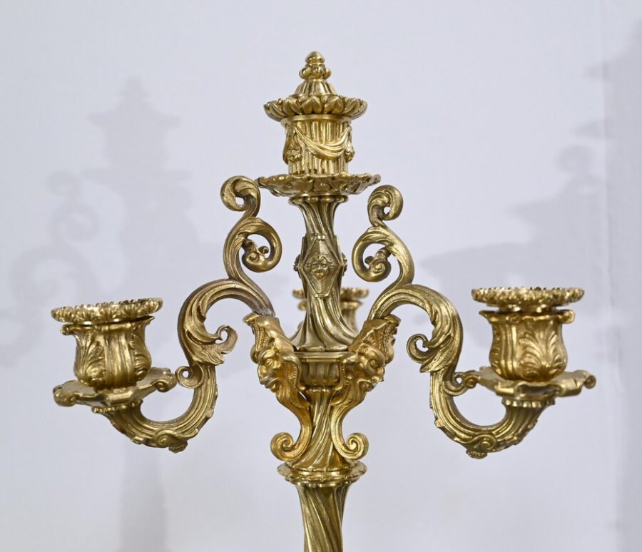 Paire de Candélabres en Bronze Doré, époque Restauration – Début XIXe – Image 6