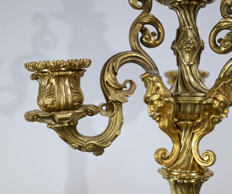 Paire de Candélabres en Bronze Doré, époque Restauration – Début XIXe – Image 8