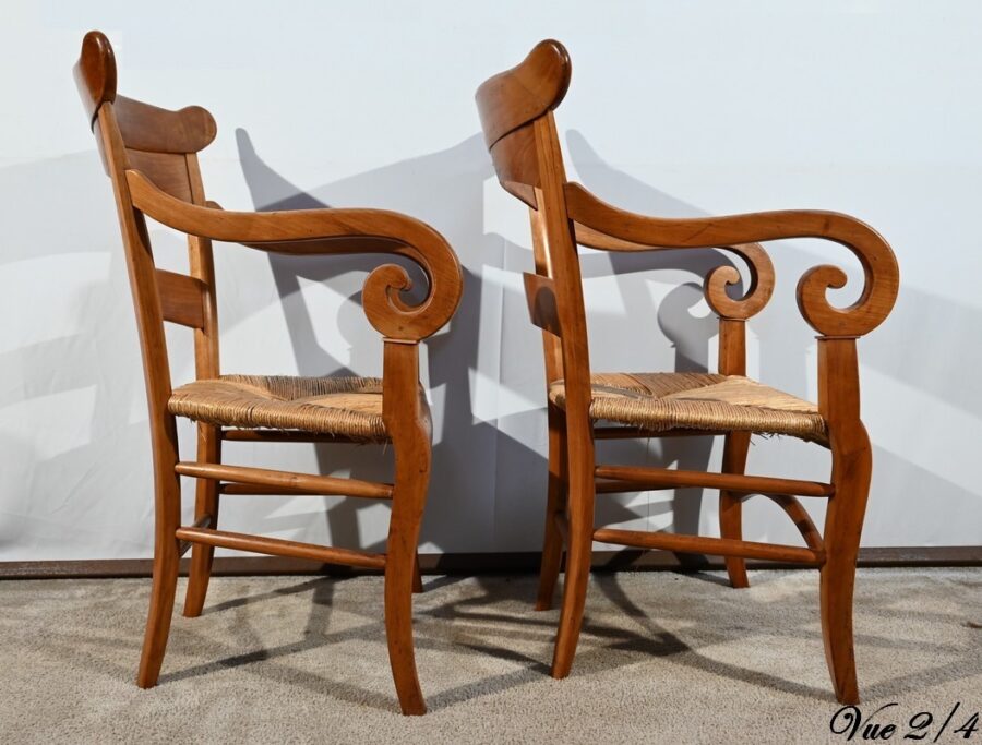 Paire de Fauteuils de Propriété en Merisier Massif, époque Restauration – 1ère Partie XIXe – Image 17
