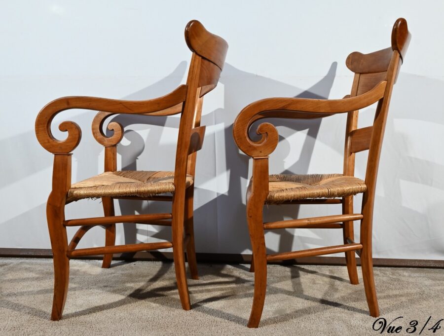 Paire de Fauteuils de Propriété en Merisier Massif, époque Restauration – 1ère Partie XIXe – Image 18
