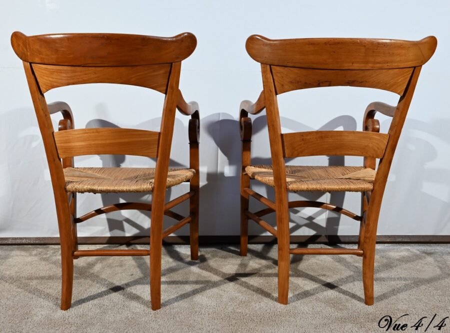 Paire de Fauteuils de Propriété en Merisier Massif, époque Restauration – 1ère Partie XIXe – Image 19