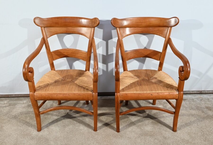 Paire de Fauteuils de Propriété en Merisier Massif, époque Restauration – 1ère Partie XIXe – Image 2