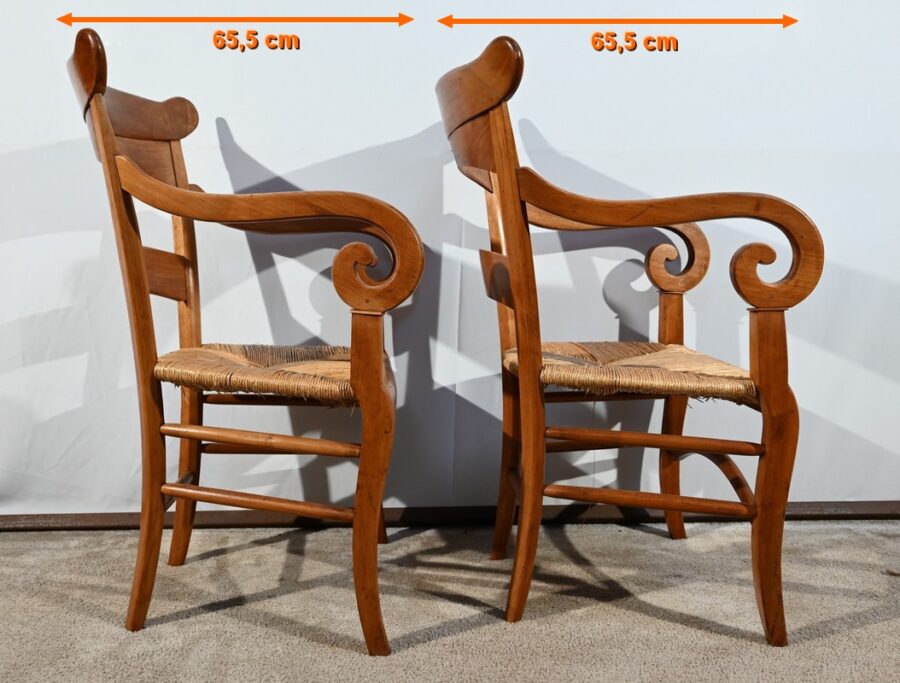 Paire de Fauteuils de Propriété en Merisier Massif, époque Restauration – 1ère Partie XIXe – Image 21