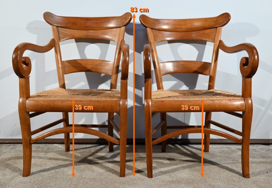 Paire de Fauteuils de Propriété en Merisier Massif, époque Restauration – 1ère Partie XIXe – Image 22