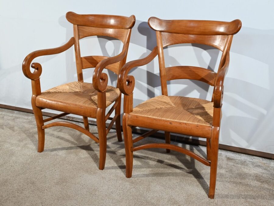 Paire de Fauteuils de Propriété en Merisier Massif, époque Restauration – 1ère Partie XIXe – Image 3