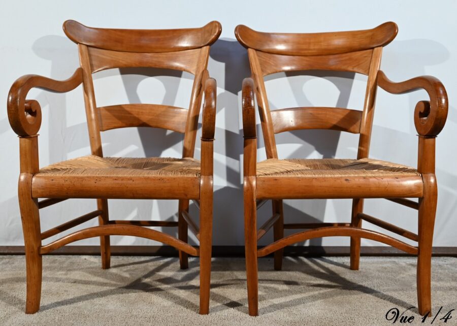 Paire de Fauteuils de Propriété en Merisier Massif, époque Restauration – 1ère Partie XIXe – Image 8