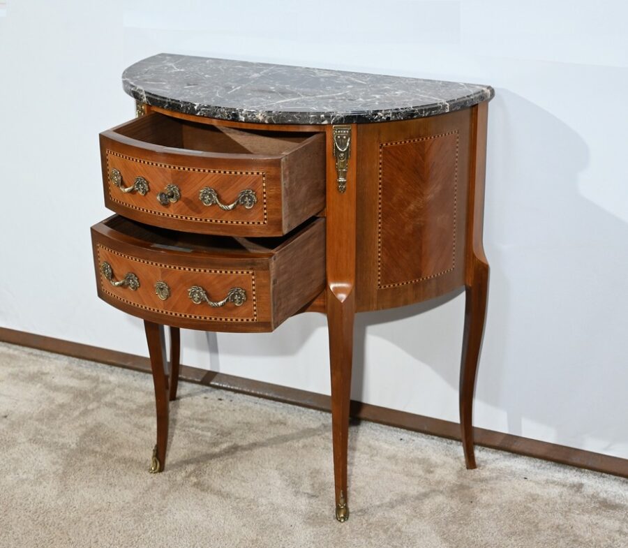 Petite Commode Demi-Lune en Bois de Rose, style Transition Louis XV/Louis XVI – 1ère Partie XXe – Image 5
