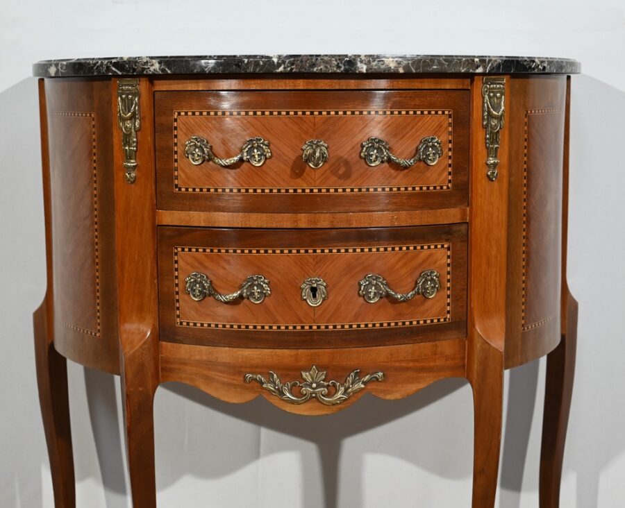 Petite Commode Demi-Lune en Bois de Rose, style Transition Louis XV/Louis XVI – 1ère Partie XXe – Image 9