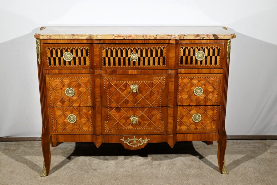 Commode en Bois de Rose et Acajou, style Transition Louis XV / Louis XVI – Fin XIXe