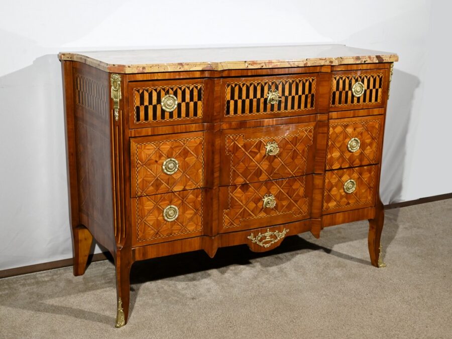Commode en Bois de Rose et Acajou, style Transition Louis XV / Louis XVI – Fin XIXe – Image 2