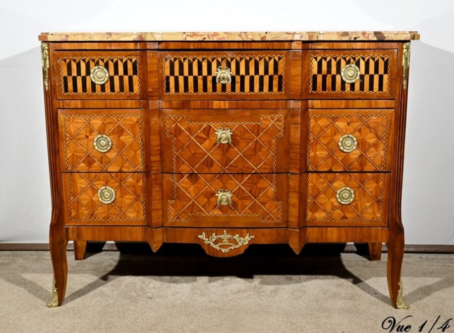 Commode en Bois de Rose et Acajou, style Transition Louis XV / Louis XVI – Fin XIXe – Image 9