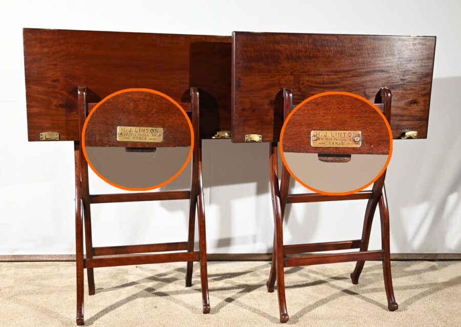 Paire de Tables de Jeux en Acajou, estampillées H.J. Linton – 1920 – Image 6