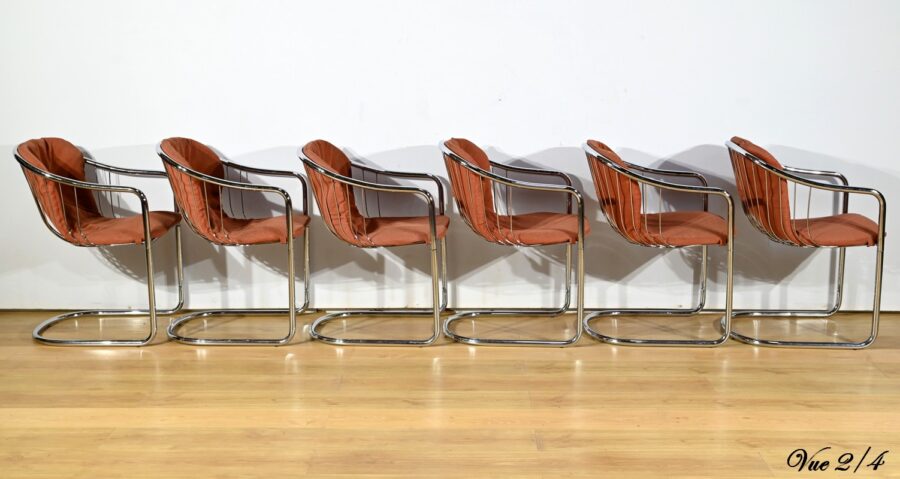 Suite de 6 Chaises à Bras, en Métal Chromé, de Gastone Rinaldi – 1970 – Image 18