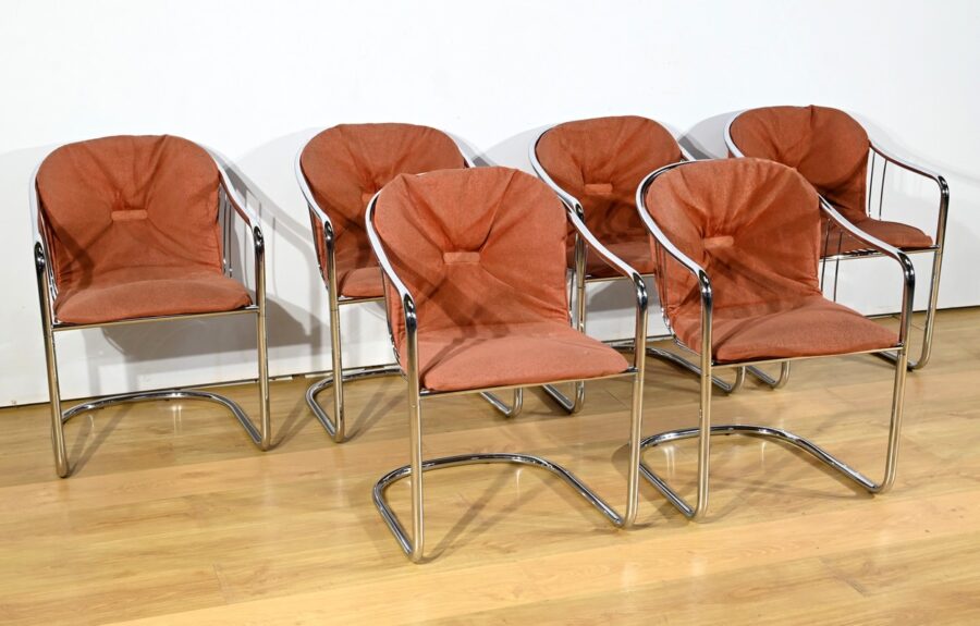 Suite de 6 Chaises à Bras, en Métal Chromé, de Gastone Rinaldi – 1970 – Image 2