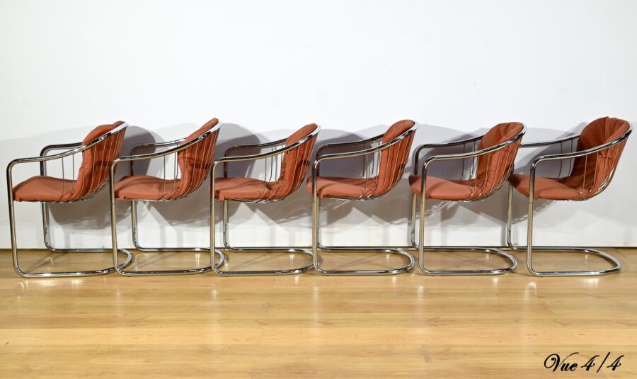 Suite de 6 Chaises à Bras, en Métal Chromé, de Gastone Rinaldi – 1970 – Image 20