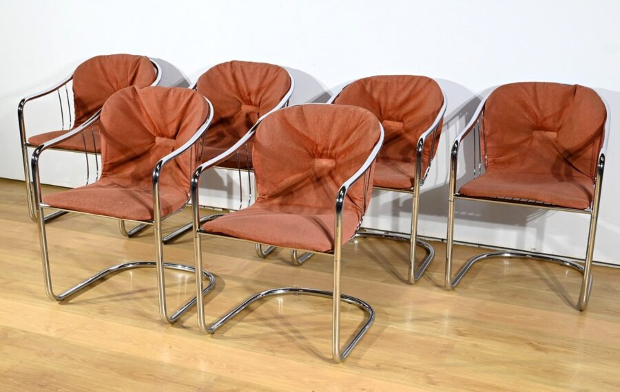 Suite de 6 Chaises à Bras, en Métal Chromé, de Gastone Rinaldi – 1970 – Image 3