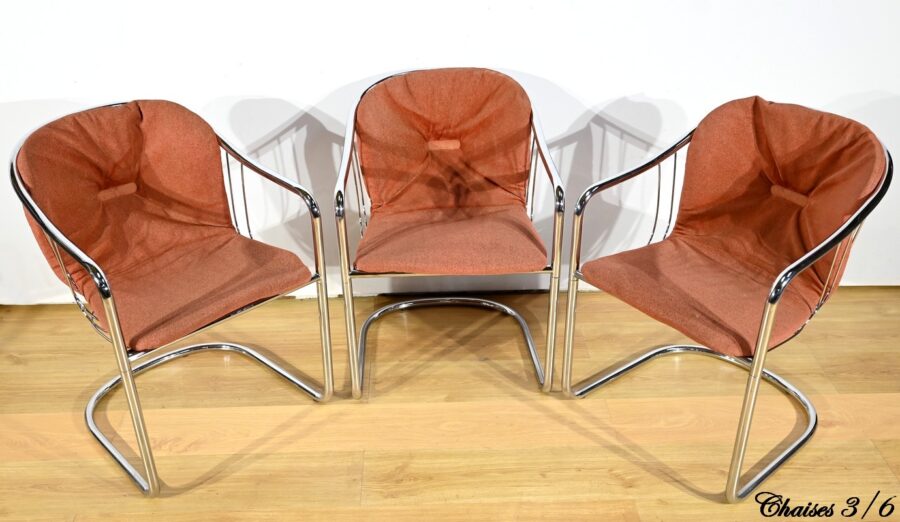 Suite de 6 Chaises à Bras, en Métal Chromé, de Gastone Rinaldi – 1970 – Image 4