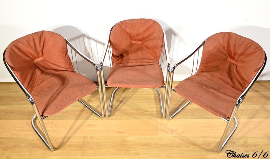 Suite de 6 Chaises à Bras, en Métal Chromé, de Gastone Rinaldi – 1970 – Image 5