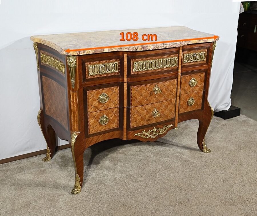 Commode en Bois de Rose et Amarante, style Transition Louis XV / Louis XVI – Fin XIXe – Image 2