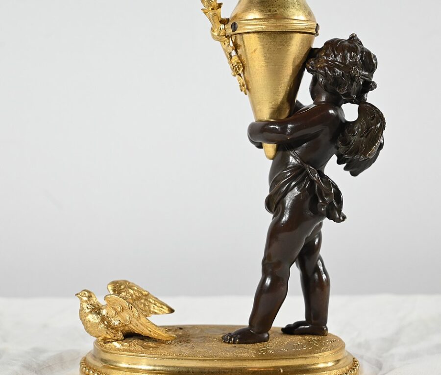 Bougeoir en Bronze « L’Amour aux yeux bandés », signé Ferville Suan – Fin XIXe – Image 21