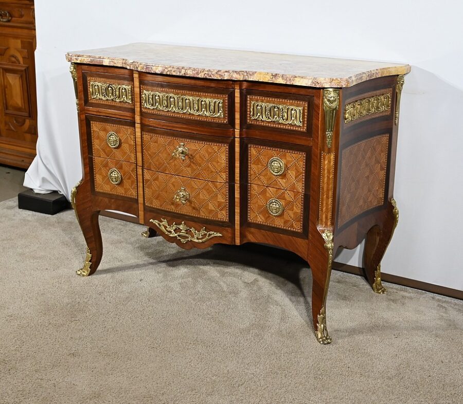 Commode en Bois de Rose et Amarante, style Transition Louis XV / Louis XVI – Fin XIXe – Image 4