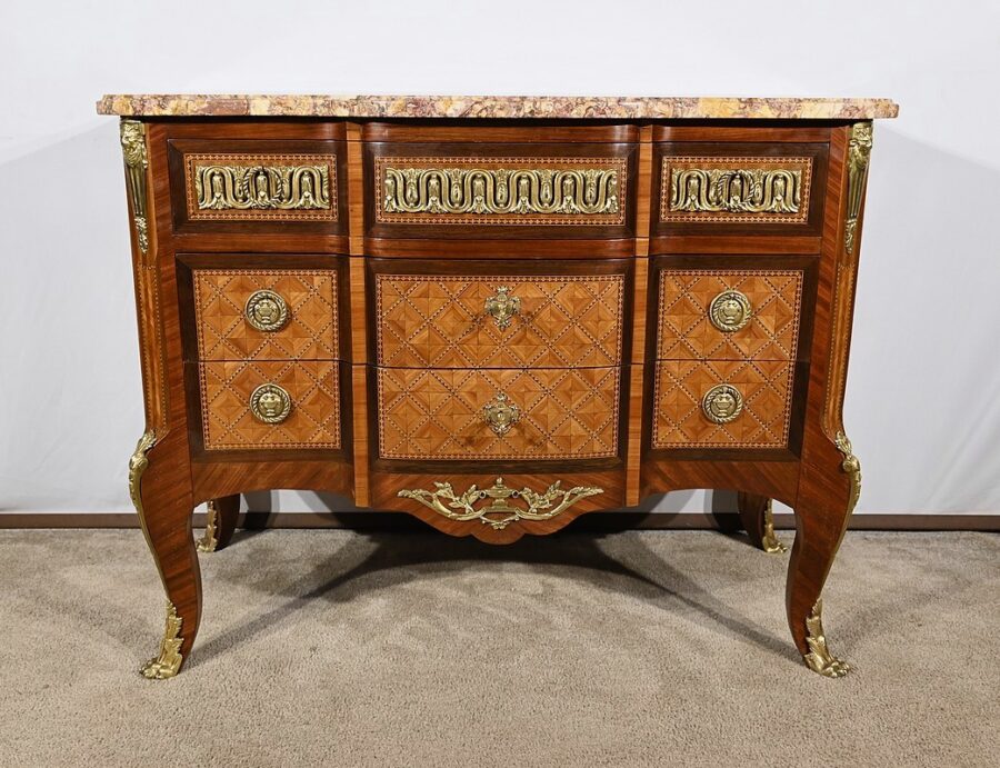 Commode en Bois de Rose et Amarante, style Transition Louis XV / Louis XVI – Fin XIXe – Image 9