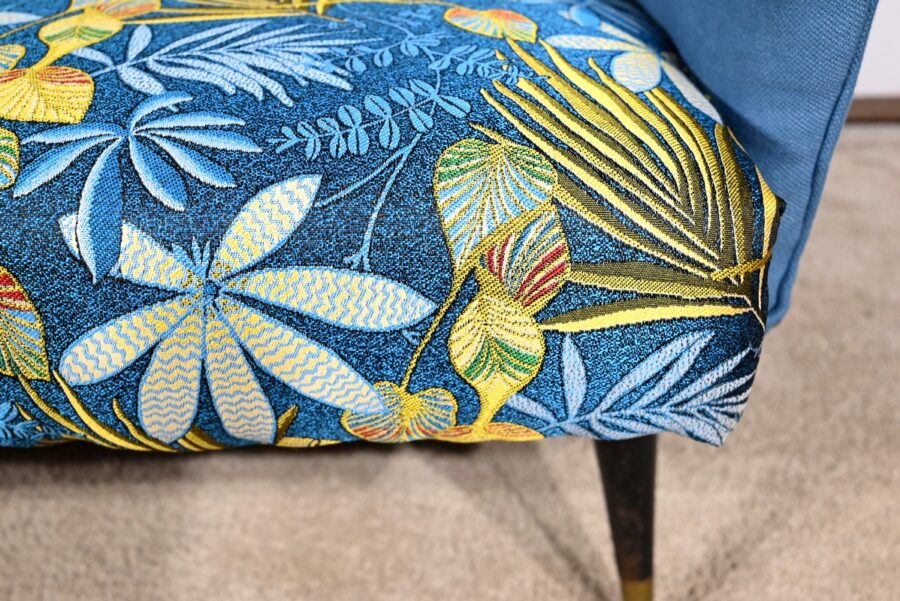 Banquette 2 Places en Tissu Bleu Azur – 1940 – Image 17