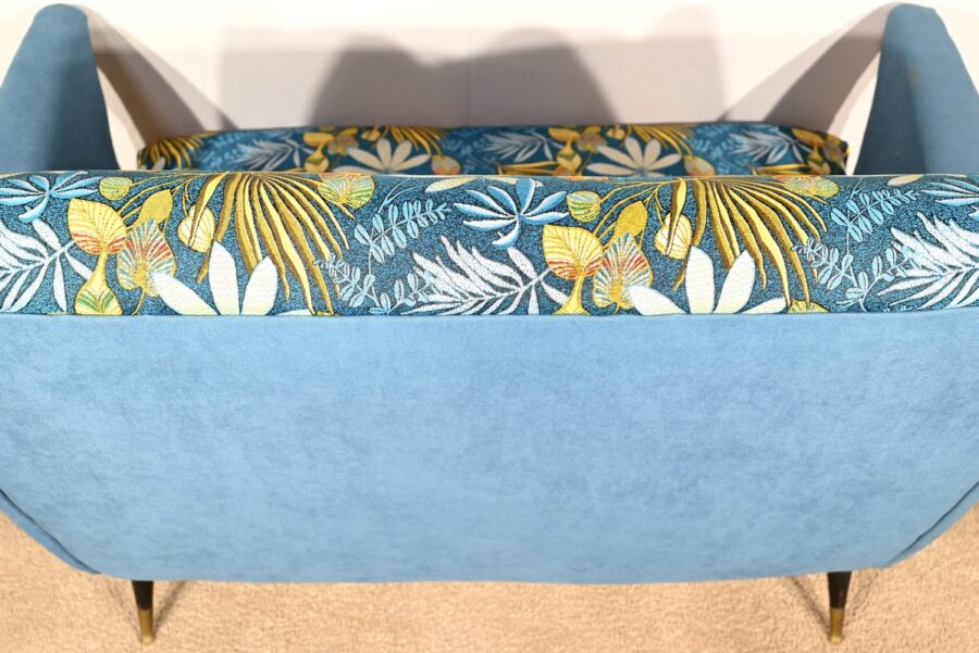Banquette 2 Places en Tissu Bleu Azur – 1940 – Image 32