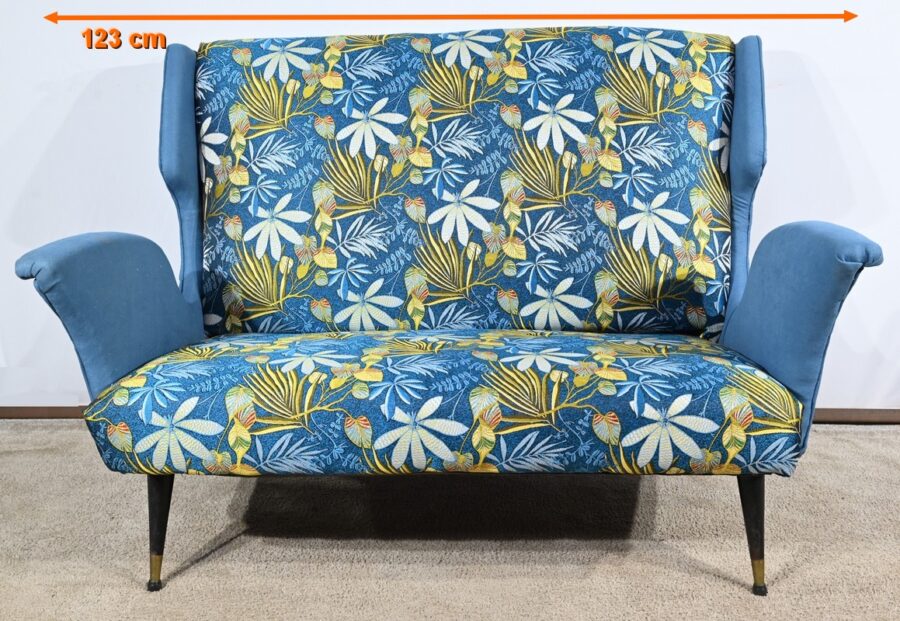 Banquette 2 Places en Tissu Bleu Azur – 1940 – Image 2