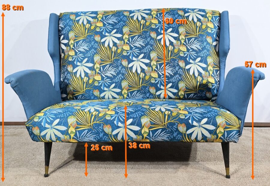 Banquette 2 Places en Tissu Bleu Azur – 1940 – Image 36