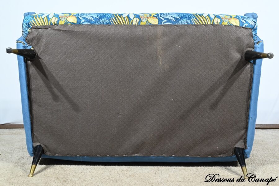Banquette 2 Places en Tissu Bleu Azur – 1940 – Image 38