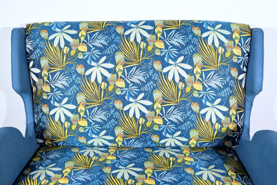 Banquette 2 Places en Tissu Bleu Azur – 1940 – Image 6